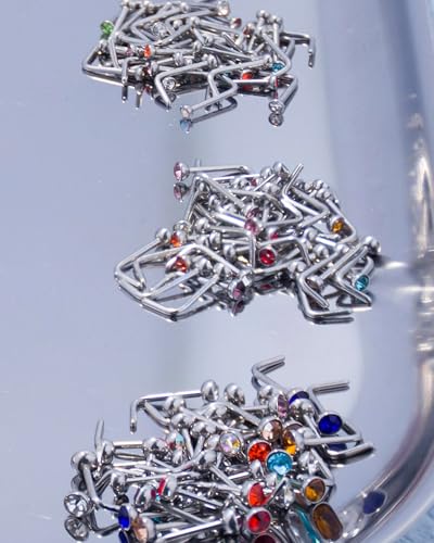 180Pcs 20G Surgical Stainless Steel Nose Rings Hoops Straight/L Shapes Nose Studs 2.0/2.5/3.0mm Cubic zirconia Hypoallergenic Nose Studs Silver Gold Rose Gold Black Rainbow Blue Lip Rings Nose Rings Piercing Jewelry Set for Women Men - style: C:120Pcs L S