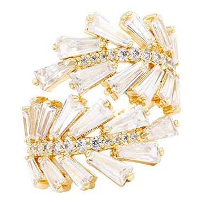 Lavencious Art Cocktail Fashion Ring Size Adjustable From 6-8.5 Cubic Zirconia Jewelry - color: Gold