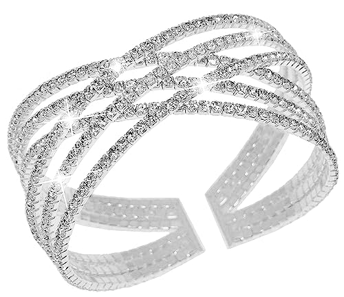 Suyi Rhinestone Bracelet for Women Silver Multilayer Cuff Bracelet Crystal Bridal Bracelets - color: Silver 1