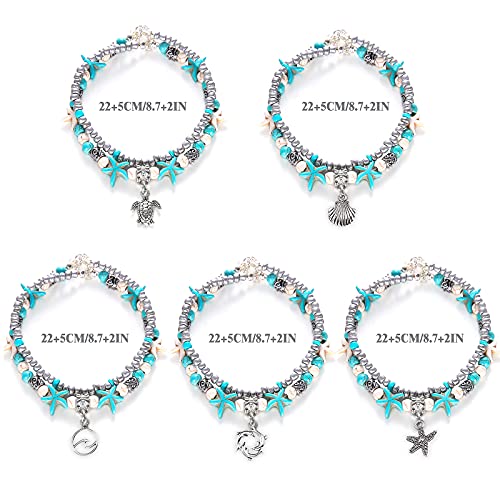 Suyi 5pcs Ankle Bracelets for Women Layered Beach Adjustable Anklets Boho Chain Anklet Foot Jewelry - color: 5pcs Set2