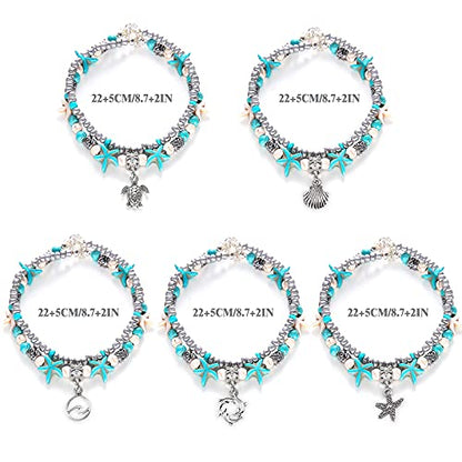 Suyi 5pcs Ankle Bracelets for Women Layered Beach Adjustable Anklets Boho Chain Anklet Foot Jewelry - color: 5pcs Set2