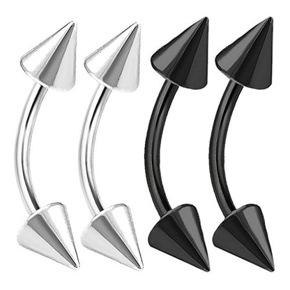 4pcs 16g Curved Barbell Cartilage Lip Tragus Eyebrow Forward Helix Conch Daith Earring Black Vertical Labret Spike - 10mm