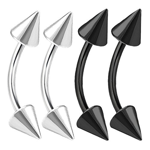 4pcs 16g Curved Barbell Cartilage Lip Tragus Eyebrow Forward Helix Conch Daith Earring Black Vertical Labret Spike - 10mm