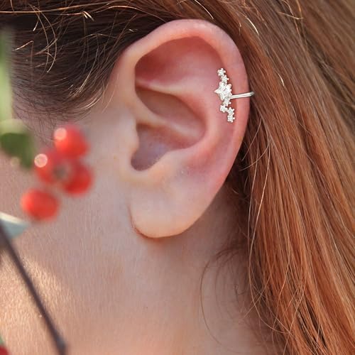 Star 14K Gold Plated Ear Cuff Earrings for Women Non Piercing, Dainty Silver Plated Clip on Cartilage Ear Cuff Non Pierced Trendy CZ Northstar Starburst Sparkling Climber Clawer Earring Jewelry - style: Northstar-Silver