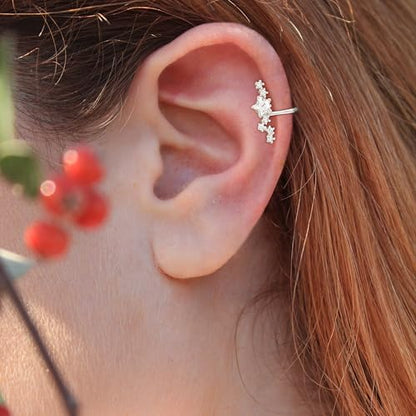 Star 14K Gold Plated Ear Cuff Earrings for Women Non Piercing, Dainty Silver Plated Clip on Cartilage Ear Cuff Non Pierced Trendy CZ Northstar Starburst Sparkling Climber Clawer Earring Jewelry - style: Northstar-Silver