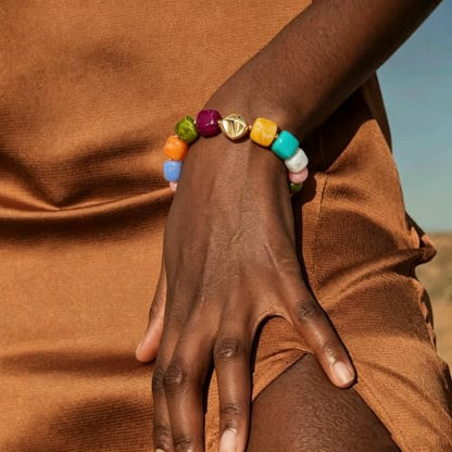 Bead Bracelet for Women Vibrant Color Resin Beads Bracelets Elastic Stretch Chunky Bracelet Boho Summer Beach Vacation Jewelry - color: Colorful