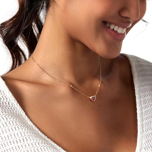 Zeffy Dainty Gold Heart Necklace for Women Trendy 14K Gold/Silver Plate Cute Heart Pendant Choker Necklaces Gold Love Heart Chain Necklace for Women Dainty Gold Jewelry Gifts for Women - style: Tiny Red Heart Necklace-Gold