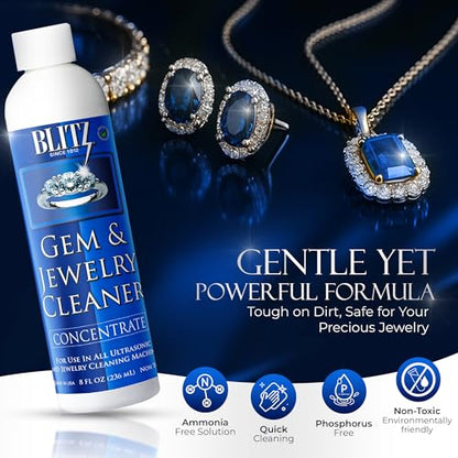 Blitz Gem & Jewelry Cleaner Concentrate Refill for Ultrasonic Machines 8 oz | Liquid Concentrate for Gold, Silver, & Platinum Jewelry Cleans Non-Porous. - size: 8 Ounce (Pack of 1)