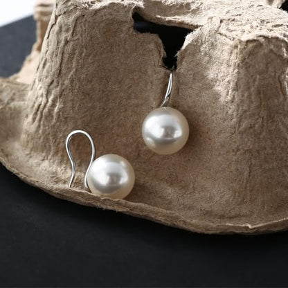 Pearl Drop Earrings for Women | S925 Sterling Silver-plated Hook Dangle Earrings, Lightweight Hypoallergenic Classic Round Pearl Jewelry Gift - color: Silver Hook-White Pearl, size: 10mm