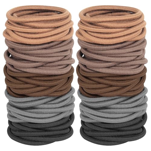 120PCS Thick Hair Elastics for Women Girls, No Damage Seamless Hair Ties, High Elastic Ponytail Holders for Thick, Curly, Long Hair - Neutral Colors (4mm) - color: Light Brown, Taupe, Dark Brown, Charcoal Gray, Black