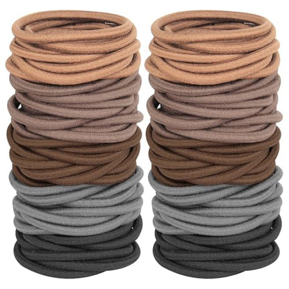 120PCS Thick Hair Elastics for Women Girls, No Damage Seamless Hair Ties, High Elastic Ponytail Holders for Thick, Curly, Long Hair - Neutral Colors (4mm) - color: Light Brown, Taupe, Dark Brown, Charcoal Gray, Black