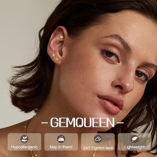 3 Pcs G23 Implant Grade Titanium Flat Back Earrings for Women Men | Hypoallergenic Internally Threaded 5A CZ Gold Flatback Stud, Tragus, Cartilage, Conch Piercing Jewelry for Sensitive Ears 18G - color: Gold 1