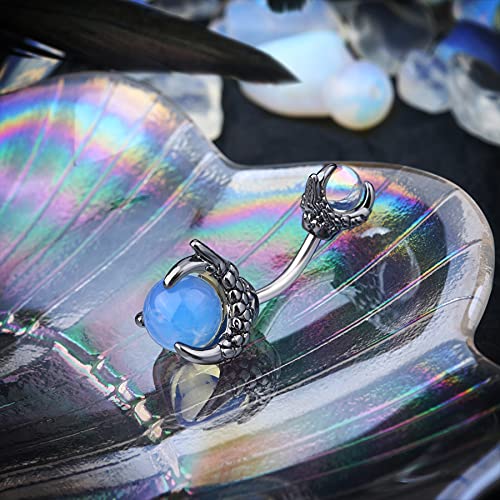 CM Crareesi Mania Skull Hand Halloween Belly Button Rings Natural Stone Claw Piercing Navel Rings for Women - color: Gun Black Claw-Blue Opalite