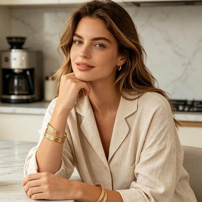 Chunky Gold Bangle Bracelets for Women Statement Bracelet for Dainty Charm Women Jewelry - color: Gold Stripes Bracelet