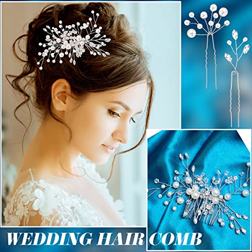 Maitys 44 Pieces Wedding Hair Accessories Faux Pearl Crystal Comb Clips U-shaped Flower Rhinestone Silver Pearl Hair Pieces for Prom Bride Bridesmaid(Delicate Style) - style: Delicate Style