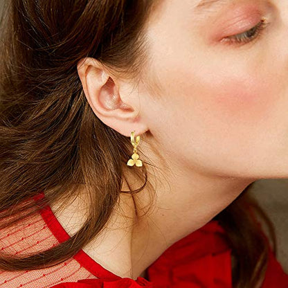 XYJZXY Gold Huggie Small Hoop Earrings with Charm Personalized Snake/Evil Eye/Star/Cross/Lock/Key 18k Gold Plated Crystal Drop Dangle Earrings for Women - style: Flower
