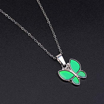 FM FM42 Temperature Sensing Color Changing Pendant Necklace with 19.29" Stainless Steel Rolo Chain - color: Butterfly-2