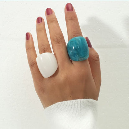 Resin Chunky Rings for Women Multicolor Acrylic Plastic Rings Set Cute Trendy Aesthetic Y2k Statement Rings Thick Dome Heart Knuckle Finger Jewelry - color: White+Blue