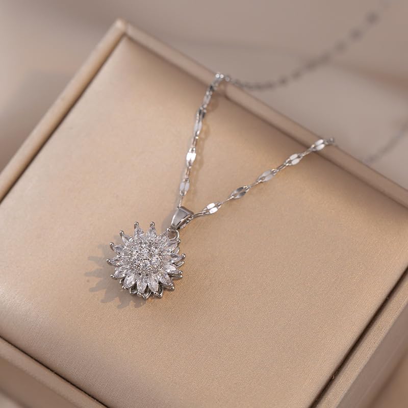 Sunflower Fidget Necklace for Women Gold Moon Necklace Rotating Heart Necklaces Spinning Crystal Flower Anxiety Necklaces Crescent Moons Jewelry Accessories - color: Star