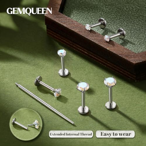 G23 Implant Grade Titanium Flat Back Earrings 16G/18G/20G | 3 Pairs Astm F136 Hypoallergenic Flatback Earrings Internally Threaded Studs for Nose, Helix, Tragus, Conch, Labret Piercing - color: Silver-Rainbow CZ, size: 16G(1.2MM) Bar-6/7/8mm & CZ-2/3/4mm