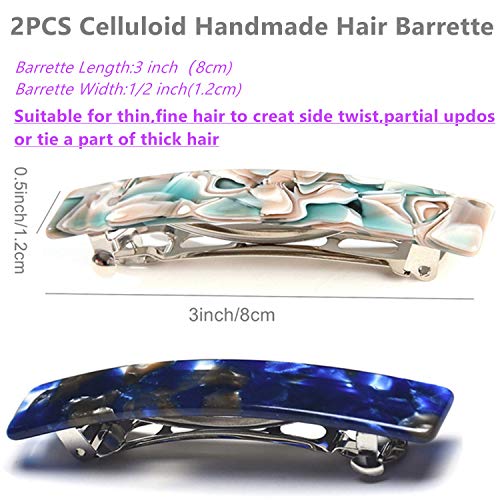 2PCS French Design Hair Barrette Tortoise Shell Celluloid Rectangle Hair Clips for Women - color: Blue,Onyx Green