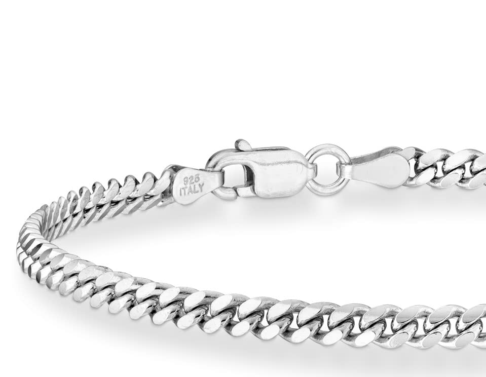 Miabella Italian Thick 925 Sterling Silver Cuban Link Chain Bracelet Men | 3.2mm, 5mm, 7mm, Solid Curb, Fine Jewelry, Made in Italy - size: 3.2mm