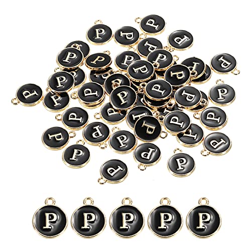 MECCANIXITY Alphabet Letter Charm Double Sided Alphabet Pendant, for Earring Jewelry Making - style: P