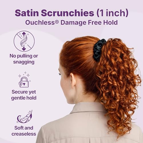 Goody Ouchless One Inch Satin Scrunchies, Frizz Fighting, No Damage Scrunchies, Gentle, Secure & Creaseless Hair Ties for Day and Overnight, All Hair Types, Gifts for Women & Girls, 5 Ct, Black - style: 1 Inch/Large