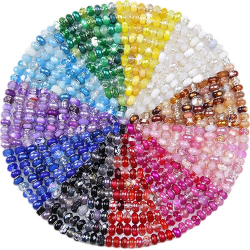 220Pcs Large Hole Beads Spacer Bead Mixed Color Assorted European Craft Big Beads Large Hole Lampwork Murano Fairy Wand Garden Bead for DIY Pens Bracelet Keychain Jewelry Making Decoration Supplies - color: Mixed Rainbow, size: 200 Pcs