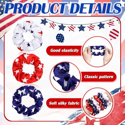 80 Pcs Red White Blue Patriotic Satin Hair Scrunchies for Women 4th of July Silk Hair Ties 250th Anniversary Elastic Bands Ropes Ponytail Holder Independence Day Party - style: Patriotic