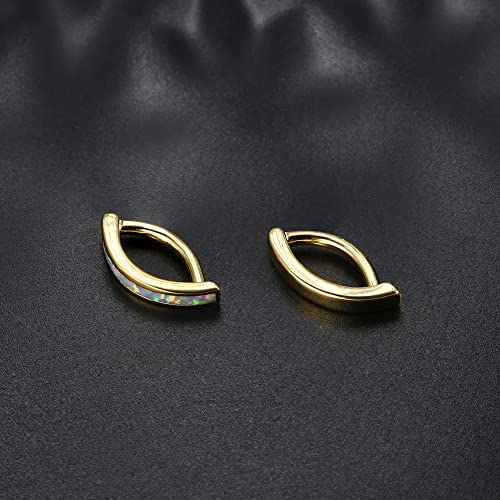 2Pcs 14G Clicker Belly Button Ring for Women Surgical Steel CZ Opal Belly Ring Simple Reverse Navel Rings Body Jewelry - color: Gold Plated Opal, size: 12MM