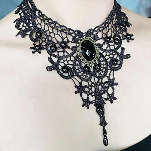 Black Sexy Lace Choker Necklaces Gothic Tassel Collar Choker Halloween Party Accessories for Women - color: Black necklace 5