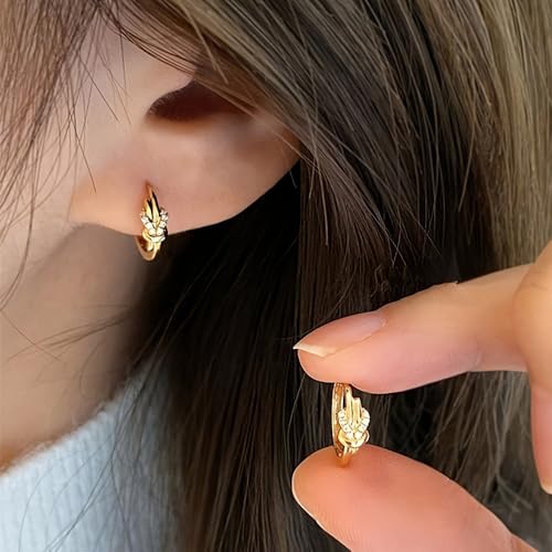 Gold Plated White Cubic Zirconia Twisted Hoop Earrings for Women Daily Evening Parties Wear Lightweight Minimalist Personalized Jewelry Earring Gift for Her