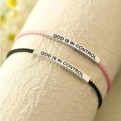 XAM God Is in Control Keep Trusting Keep Praying Tube Bracelet Adjustable Braided Rope Handmade Engraved Inspirational Motivational Bracelet Stainless Steel Gifts Jewelry for Women Men Friends