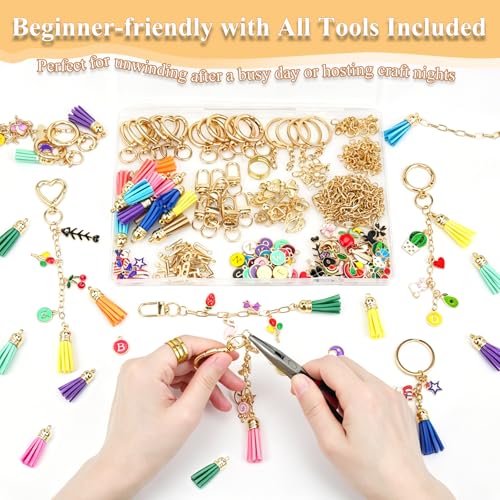 440Pcs Keychain Making Kit, DIY Craft Supplies with Charms Keychain Tassels | Keychain Clip Hooks, Jump Rings, Key Rings, Extender Chains & Tools for DIY Crafting - size: 440pcs kit
