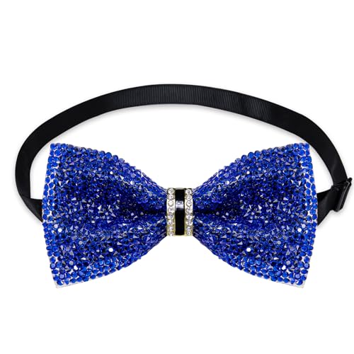 DiBanGu Mens Rhinestone Bow Tie with Ring and Lapel Pin Set | Adjustable Strap,Pre-tied Style,3PCS,Sequin Diamond Bowties，Solid/Mix Color,Shiny Accessory,for Party Prom Banquet Wedding - color: Shiny Royal Blue