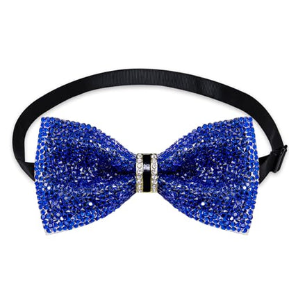 DiBanGu Mens Rhinestone Bow Tie with Ring and Lapel Pin Set | Adjustable Strap,Pre-tied Style,3PCS,Sequin Diamond Bowties，Solid/Mix Color,Shiny Accessory,for Party Prom Banquet Wedding - color: Shiny Royal Blue