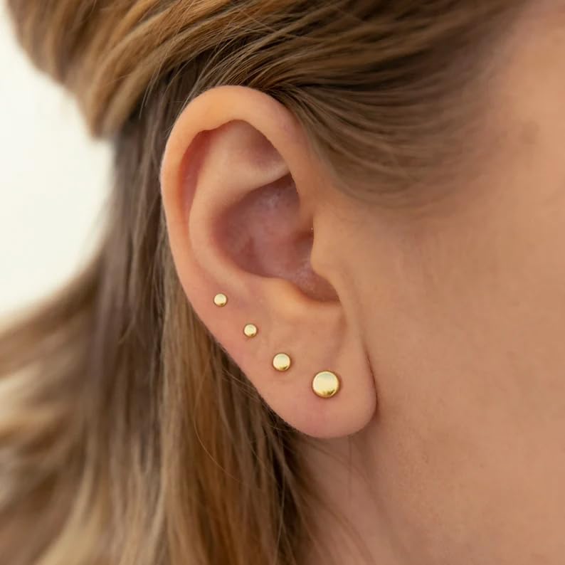 JINERA 5 Pairs Stud Earrings for Women 14K Plated Gold/Silver Pearl Ball Small Stud Earrings Set Cartilage Piercing Hypoallergenic Lightweight Flatback Earrings Jewelry Gifts for Women - color: 5 Pairs Round Stud Earrings - Gold