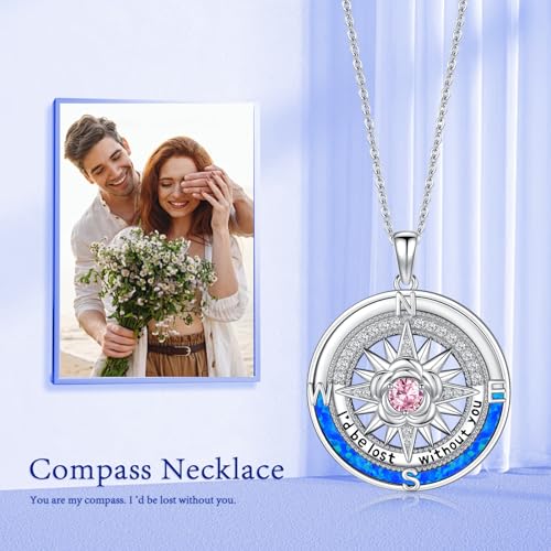 Compass Necklace Sterling Silver Nautical Graduation Gift | 925 Sterling Silver compass pendant with meaningful nautical design, jewelry for women, graduation and travel gift - color: Silver-12