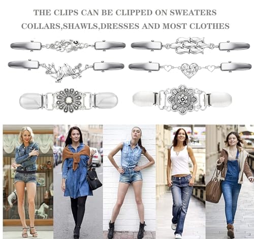 Vintage Sweater Clips Shawl Dresses Shirt Clips Retro Cardigan Collar Chain Clips Brooch Pins for Women - style: Style 6