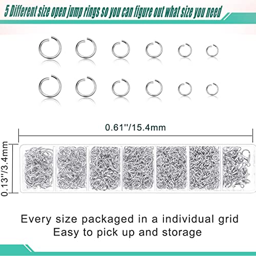 Open Jump Rings, 1500 pcs Jump Rings and Lobster Clasps Jewelry Finding Kit Jewelry Making Tools with Pliers Tweezers for Jewelry Making Necklace Repair - color: White K
