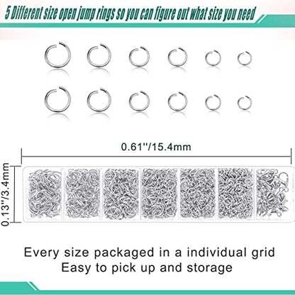 Open Jump Rings, 1500 pcs Jump Rings and Lobster Clasps Jewelry Finding Kit Jewelry Making Tools with Pliers Tweezers for Jewelry Making Necklace Repair - color: White K
