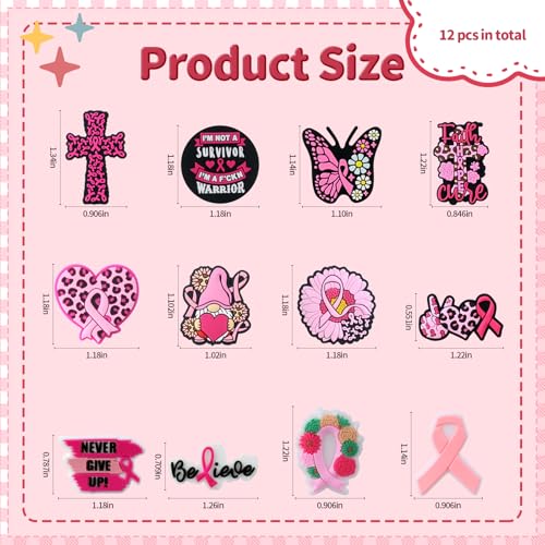 12pcs Breast Cancer Awareness Silicone Focal Beads for pens | Focal Beads for Keychain Making,Pens,Bracelet,Necklace Crafts,Bulk Silicone Beads for DIY（Breast Cancer Awareness） - color: Breast Cancer