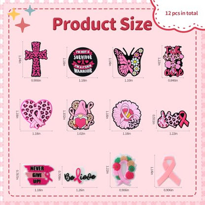 12pcs Breast Cancer Awareness Silicone Focal Beads for pens | Focal Beads for Keychain Making,Pens,Bracelet,Necklace Crafts,Bulk Silicone Beads for DIY（Breast Cancer Awareness） - color: Breast Cancer