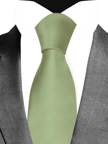 GUSLESON Classic New 3.15"（8cm） Men's Solid Color Necktie Wedding Business Tie + Gift Box - color: Dark Sage Green