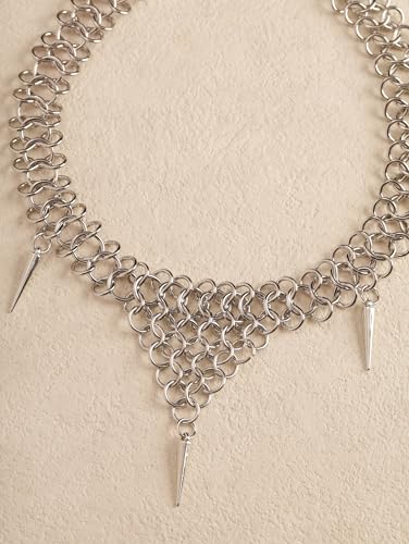 Sacina Chunky Spike Choker, Gothic Emo Punk Grunge Necklace, Goth Jewelry - color: Silver