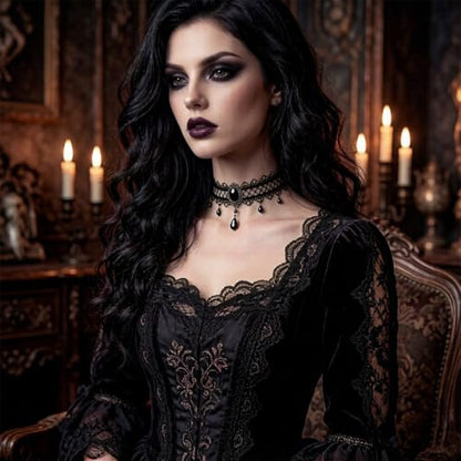 Goth Black Lace Choker Necklace for Women Gothic Vampire Necklace Halloween Victorian Dress Costume Accessories - color: Black2