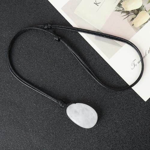 Natural Gemstone Pendant Necklace Healing Crystal Stone Choker Necklace Adjustable Waxed Black Rope for Men - color: Clear Quartz
