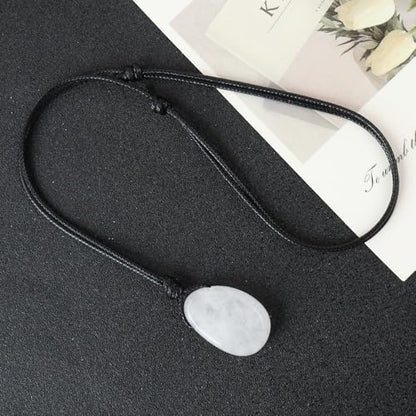 Natural Gemstone Pendant Necklace Healing Crystal Stone Choker Necklace Adjustable Waxed Black Rope for Men - color: Clear Quartz