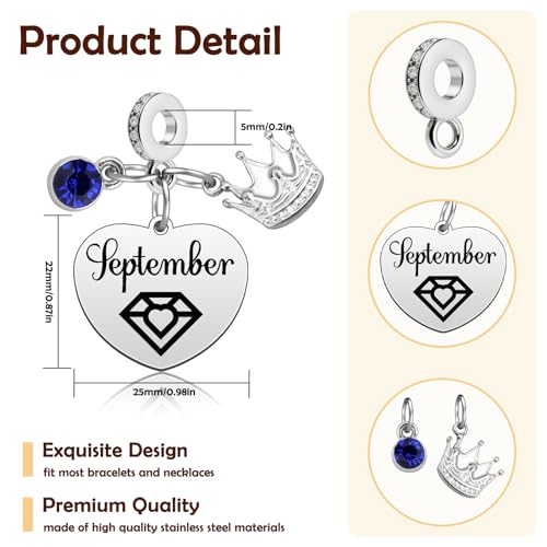 Birthday Gifts for Women Birthstone Charms for Bracelets Necklaces Jewelry Gift for Mom Wife Daughter Granddaughter Niece Sister Girlfriend - color: September